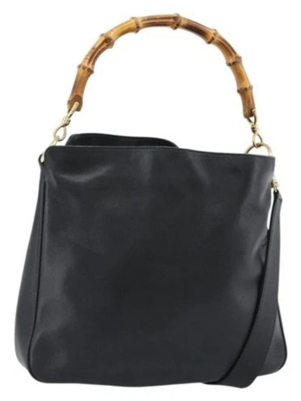 GUCCI Bamboo Hand Bag Leather 2way Black Gold 001 1705 Auth 190553